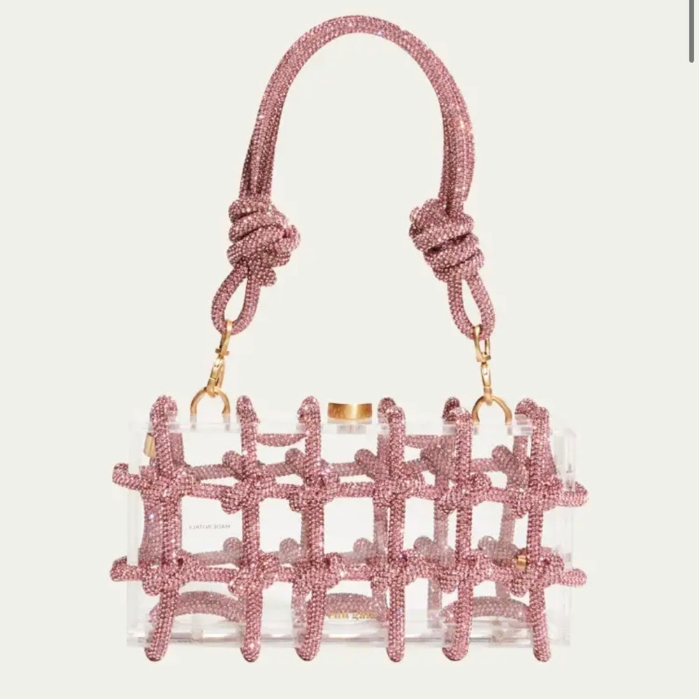 Cult Gaia Bess Acrylic plastic shoulder bag. Detachable knot shoulder strap.